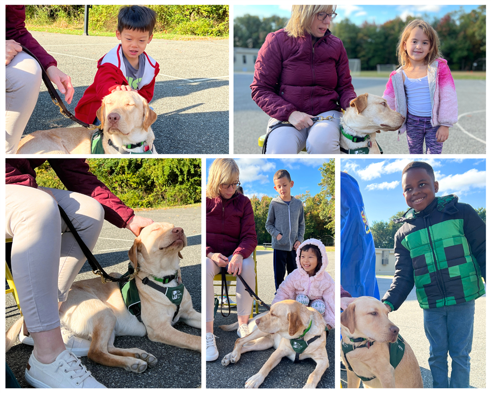photos of children petting seeing eye dog